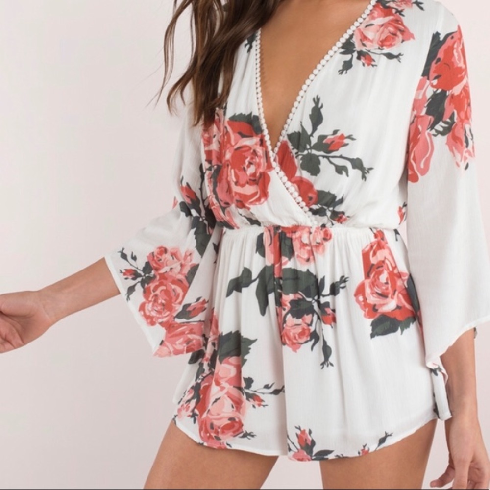White Rose Print Romper